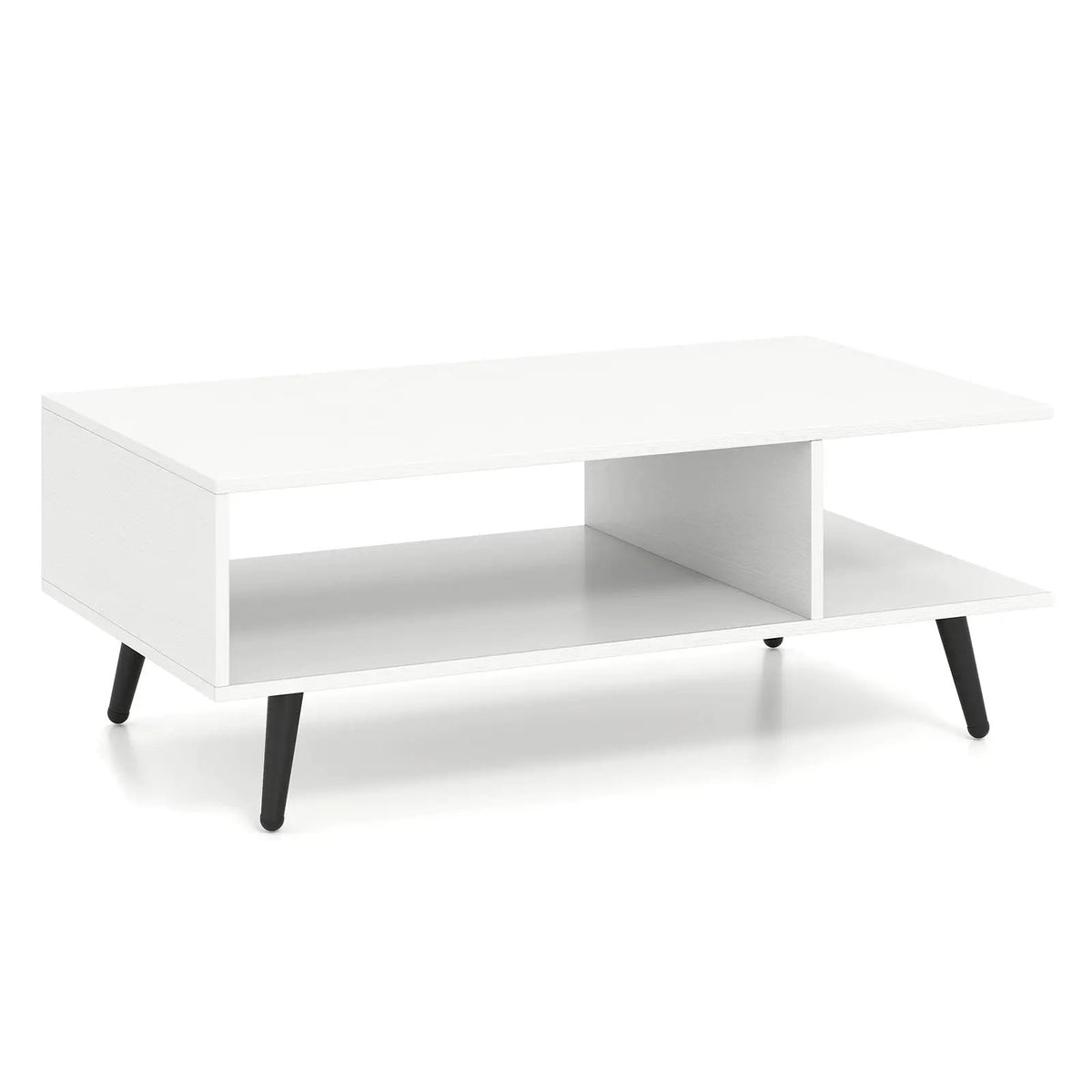 Mid Century Modern Rectangle Coffee Table 2-Tier Accent Table with 2 Open Compartments by DirectDeals