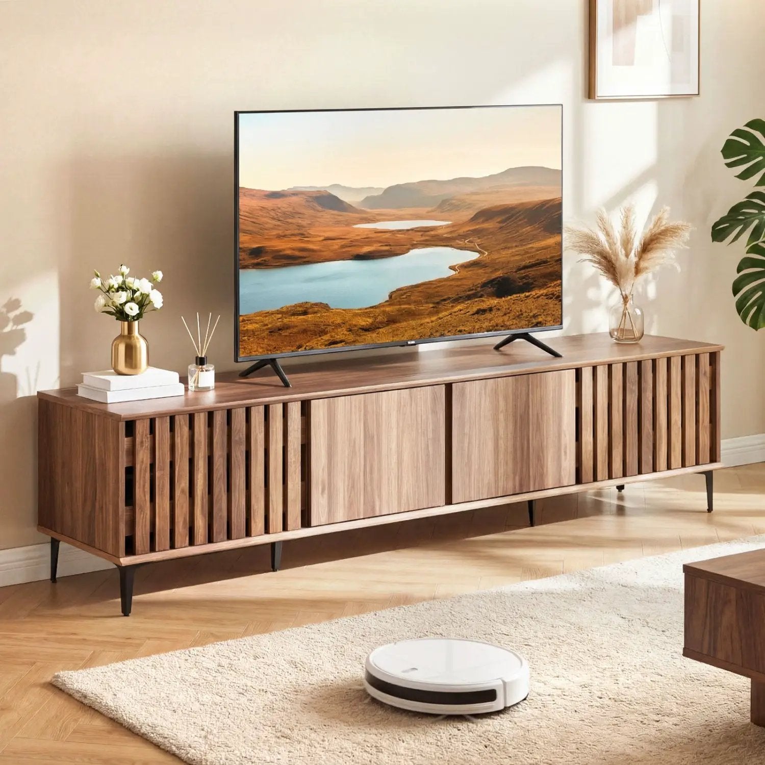 Mid Century Modern Entertainment Center with 4 Storage Cabinets for Living Room by DirectDeals