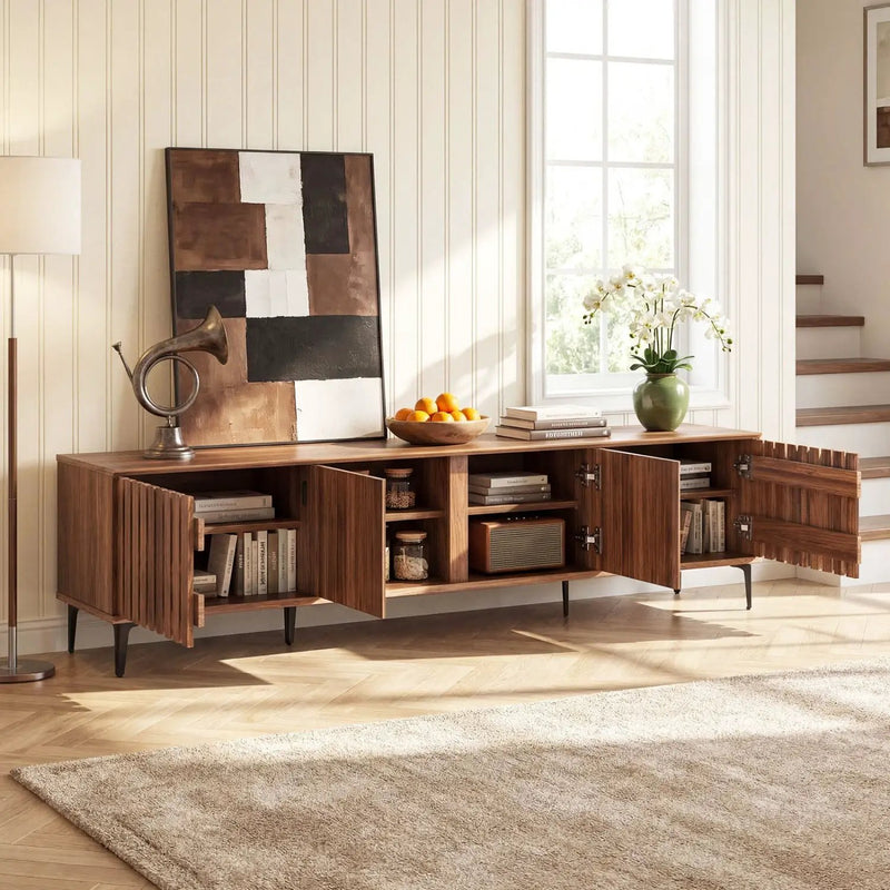 Mid Century Modern Entertainment Center with 4 Storage Cabinets for Living Room by DirectDeals