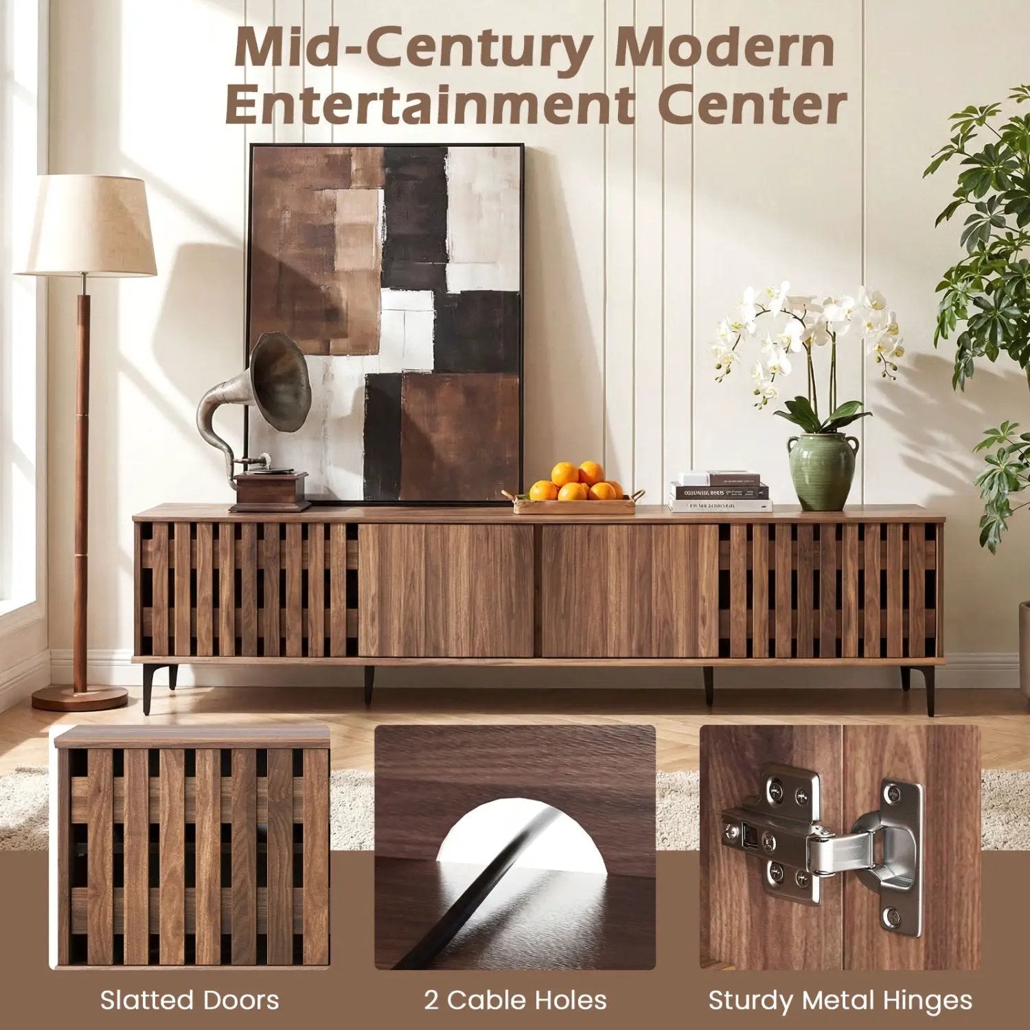 Mid Century Modern Entertainment Center with 4 Storage Cabinets for Living Room by DirectDeals