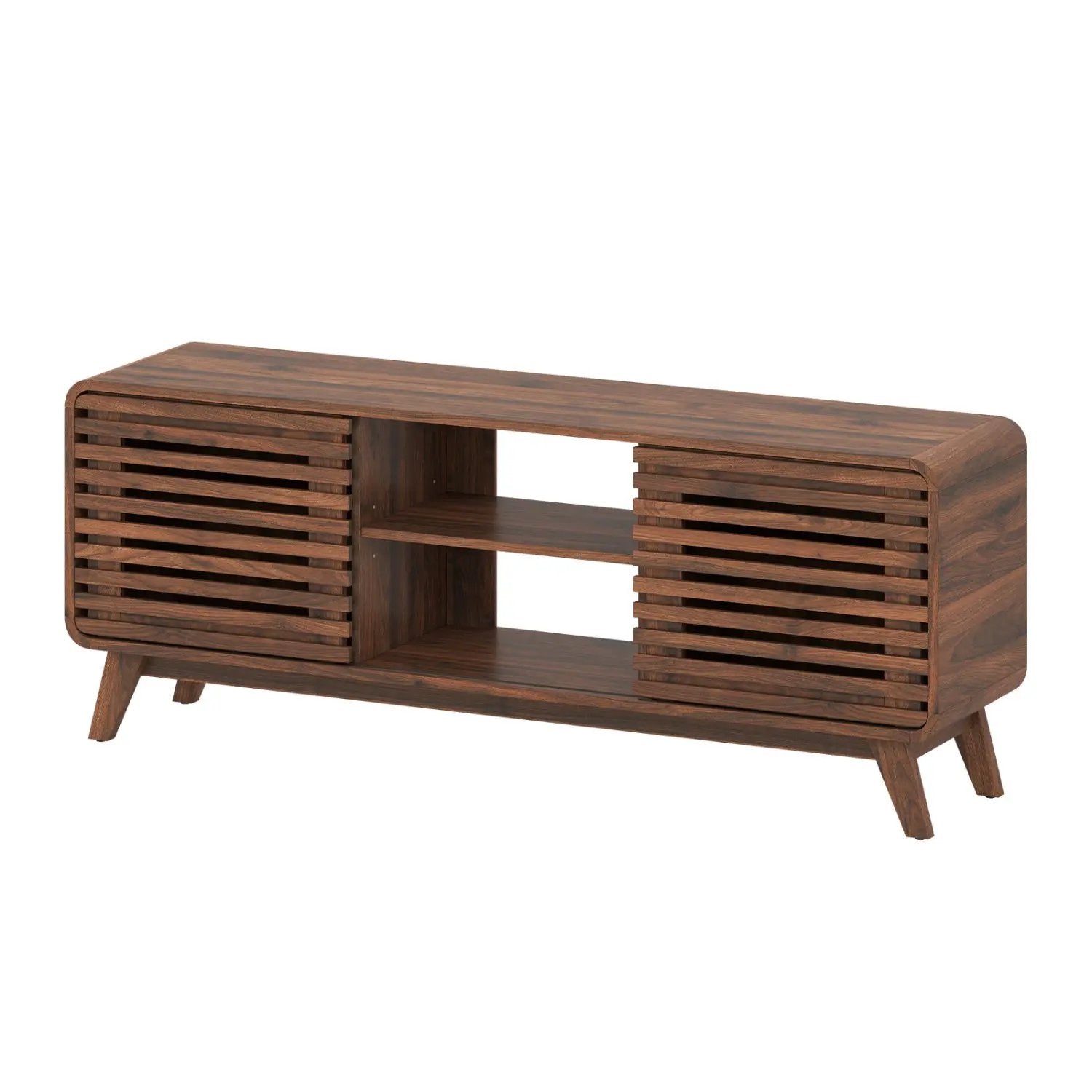 Mid Century Modern Entertainment Center with Grille-style Sliding Doors for Living Room by DirectDeals