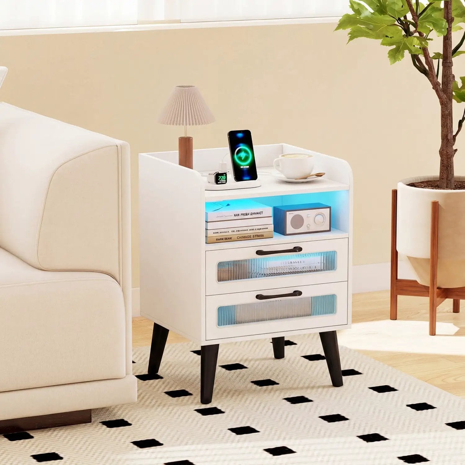 Nightstand with Charging Station and LED Lights by DirectDeals