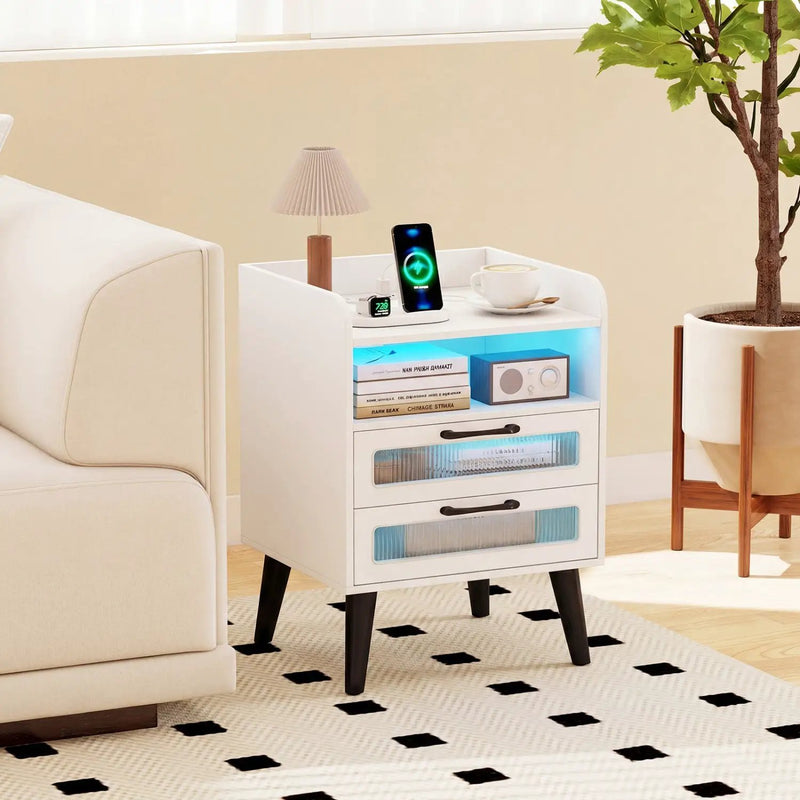 Nightstand with Charging Station and LED Lights by DirectDeals
