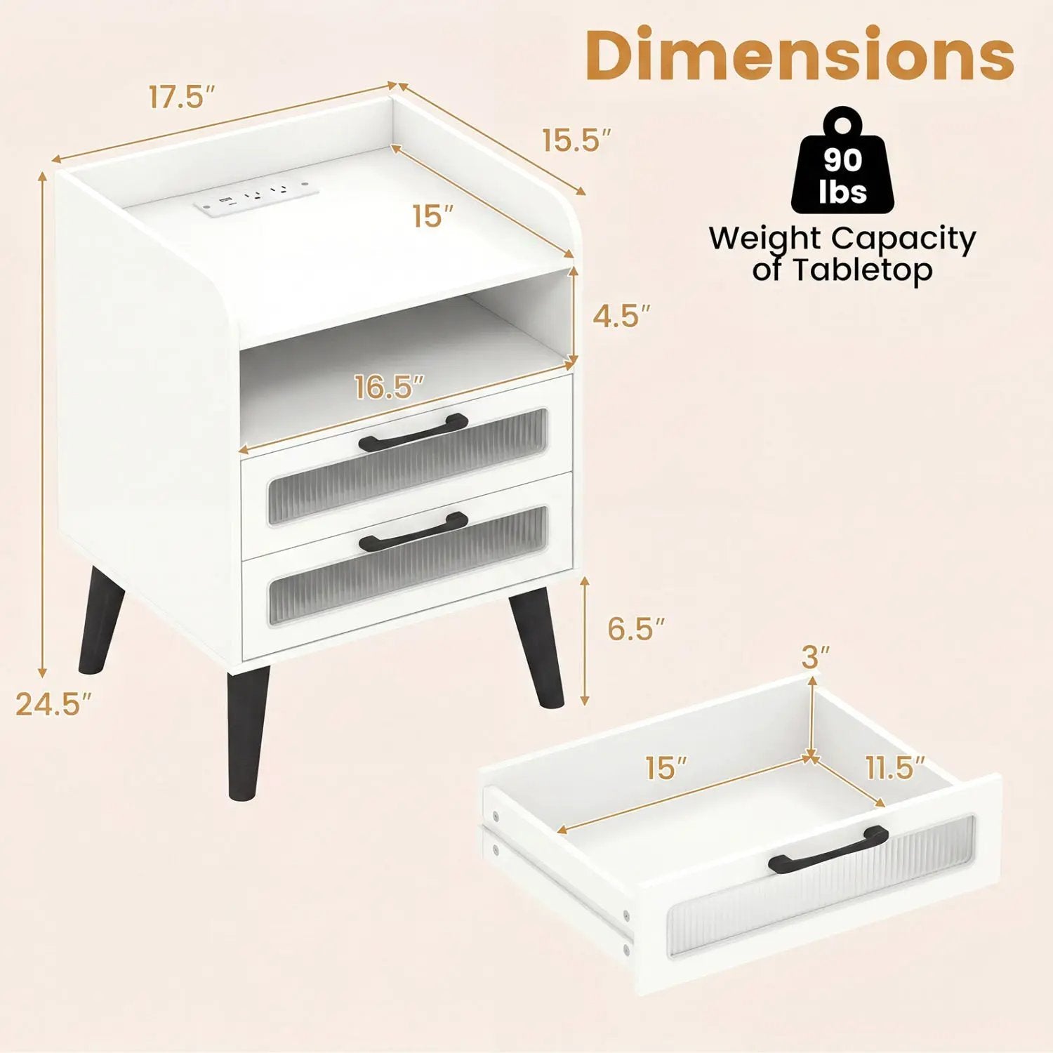 Nightstand with Charging Station and LED Lights by DirectDeals