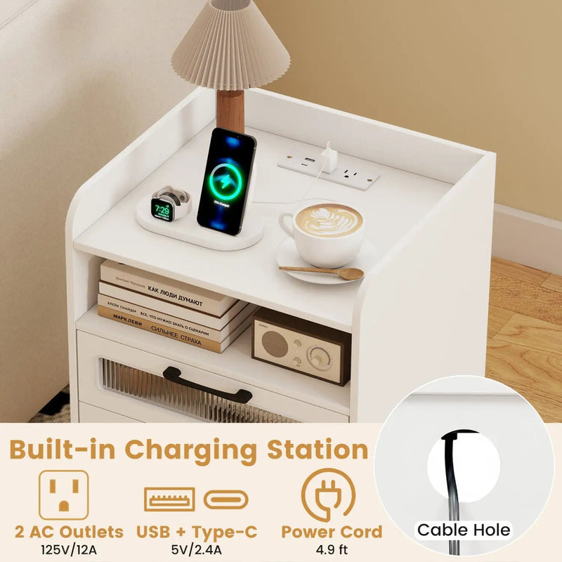 Nightstand with Charging Station and LED Lights by DirectDeals