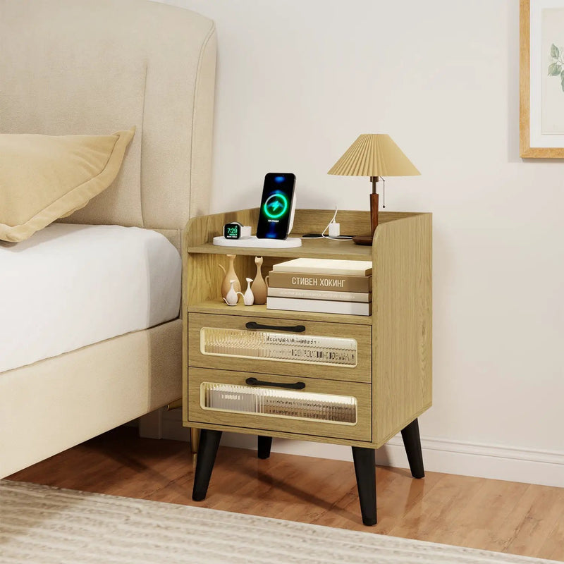 Nightstand with Charging Station and LED Lights by DirectDeals