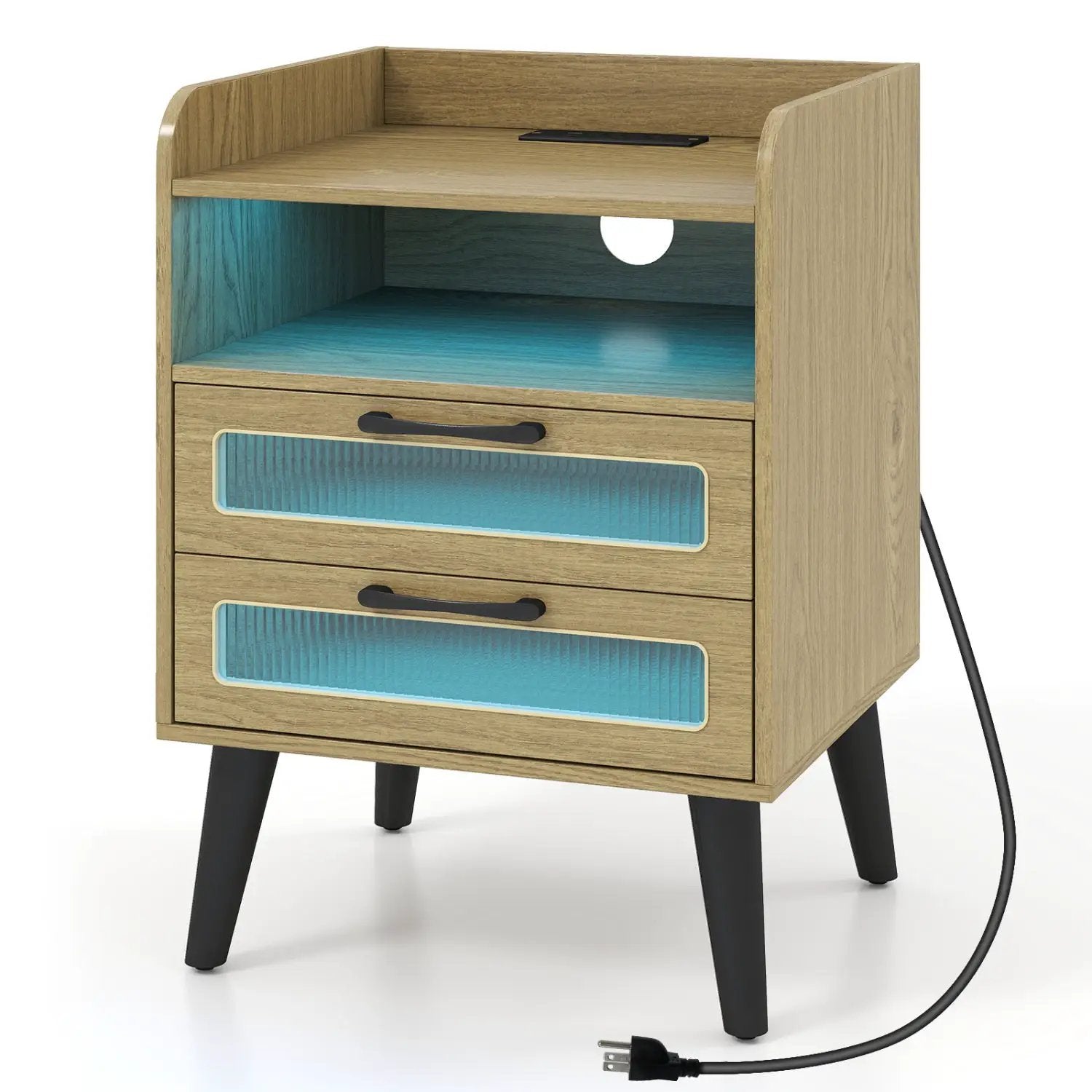 Nightstand with Charging Station and LED Lights by DirectDeals