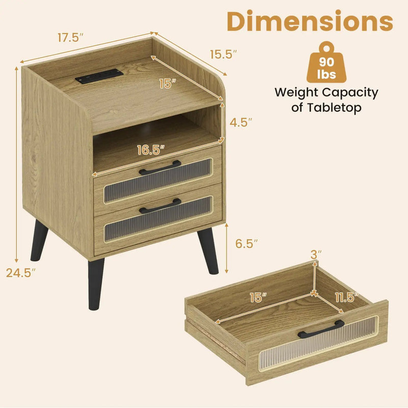 Nightstand with Charging Station and LED Lights by DirectDeals