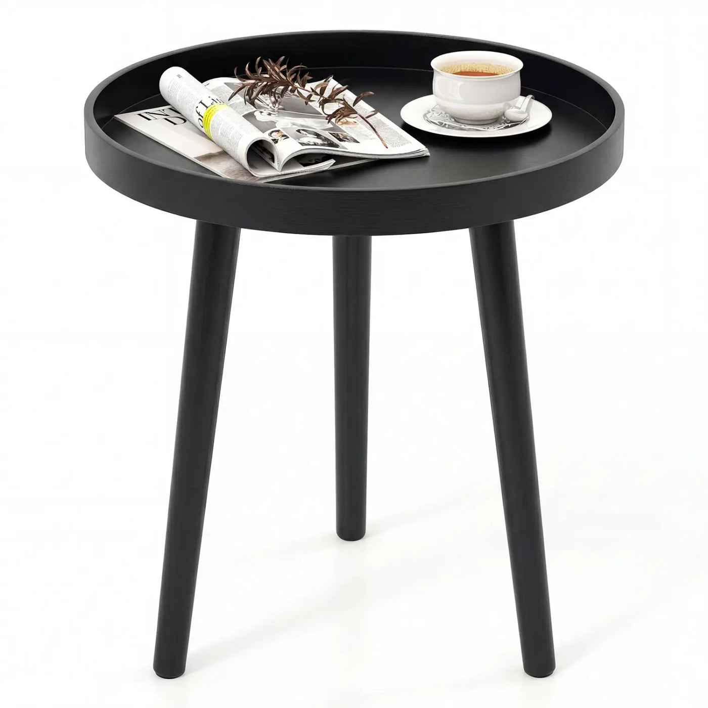 Mid Century Modern Round Side Sofa Coffee Table with Wooden Tray by DirectDeals