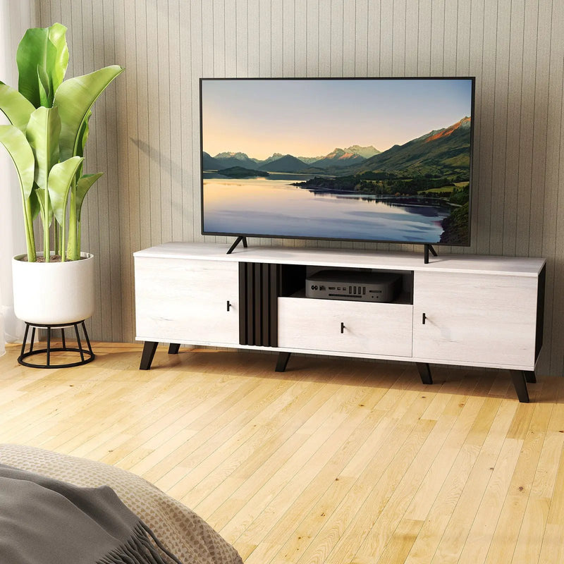 Mid Century Modern TV Stand Entertainment Center for 80" TVs-Oak by DirectDeals