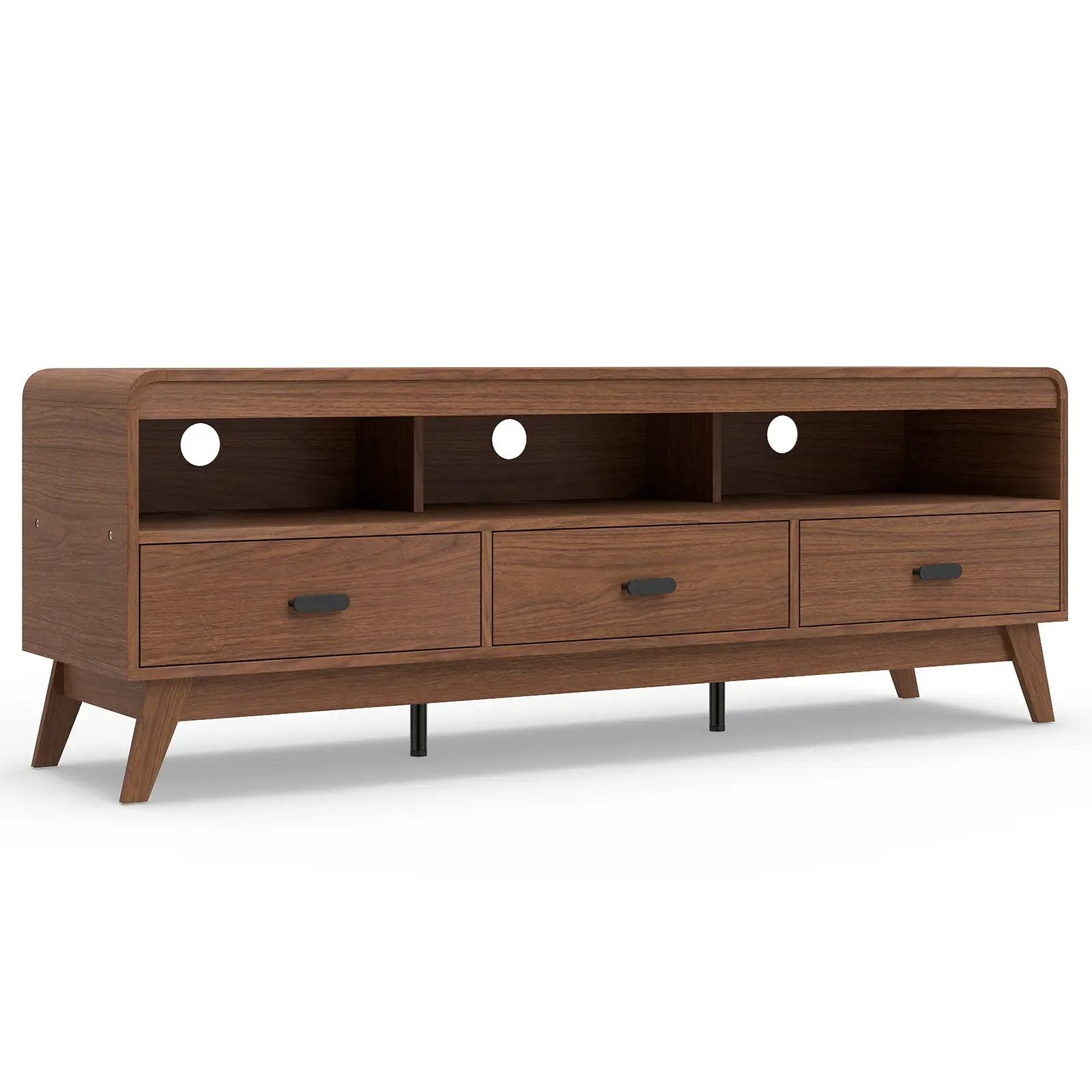 Mid Century Modern TV Stand for TVs up to 70" with 3 Storage Drawers and Open Shelves-Walnut by DirectDeals