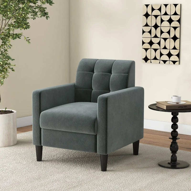 Mid Century Modern Velvet Accent Chair with Tufted Back-Grey by DirectDeals