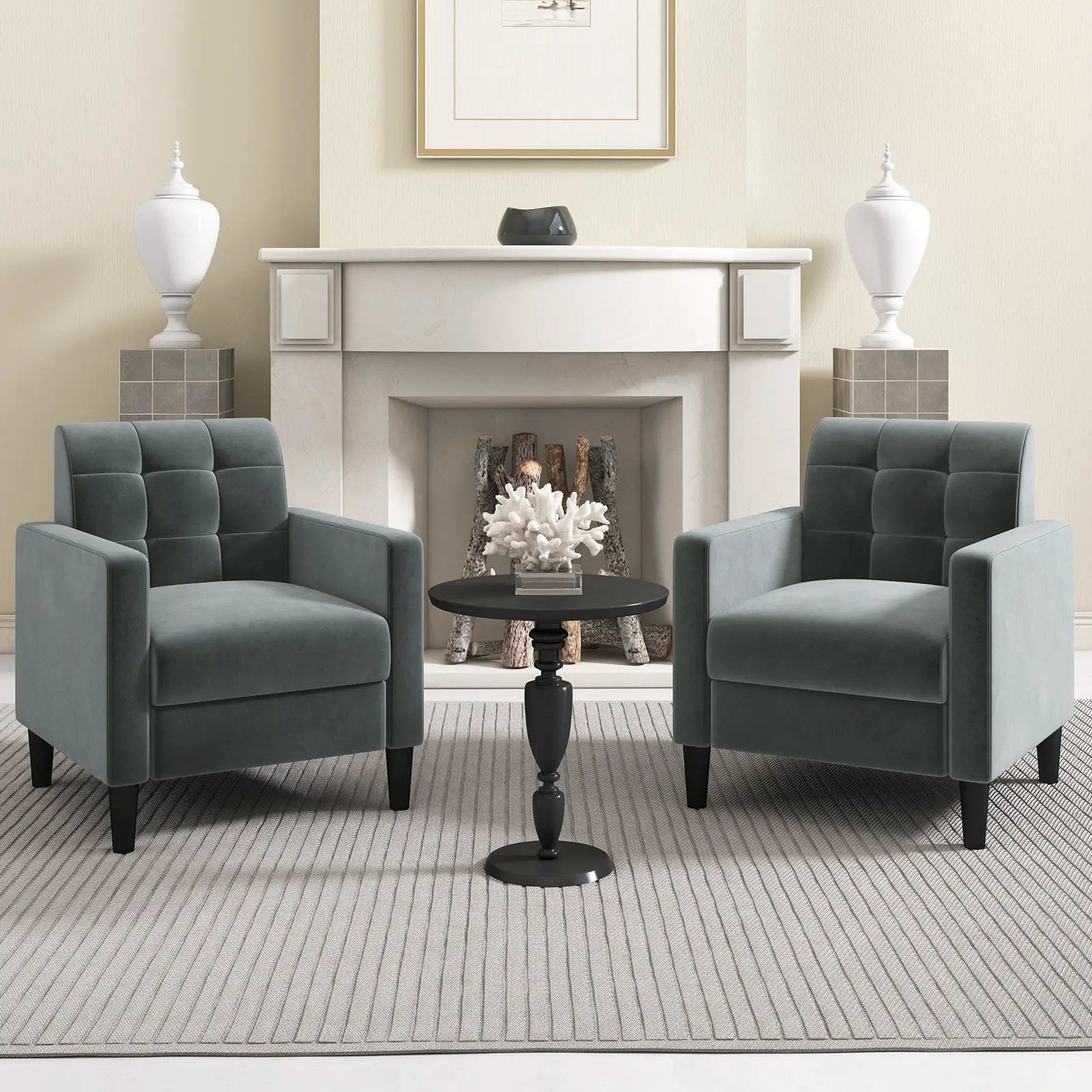 Mid Century Modern Velvet Accent Chair with Tufted Back-Grey by DirectDeals