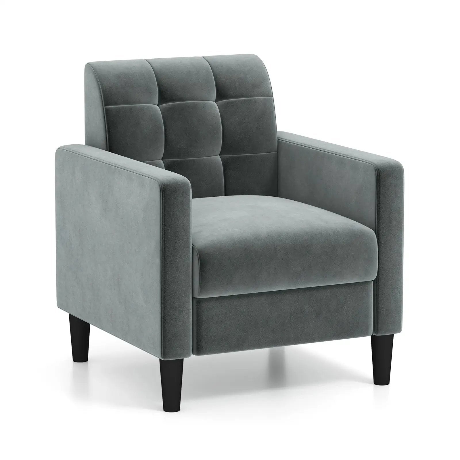 Mid Century Modern Velvet Accent Chair with Tufted Back-Grey by DirectDeals