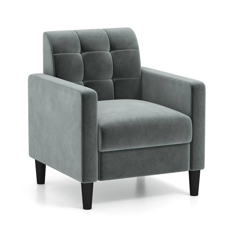 Mid Century Modern Velvet Accent Chair with Tufted Back-Grey by DirectDeals