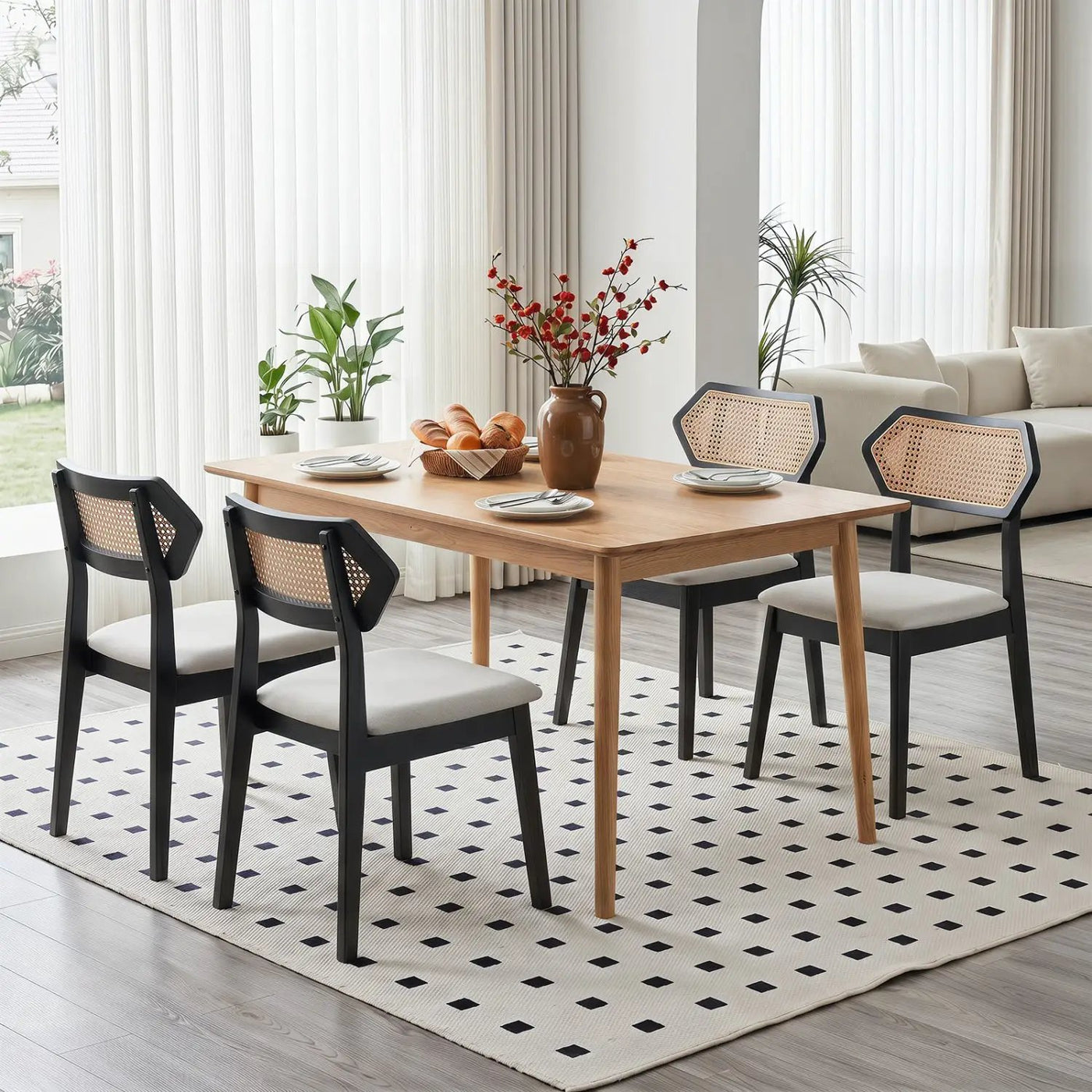 Mid Century Rattan Dining Chairs Set of 2 with Wood Frame by DirectDeals