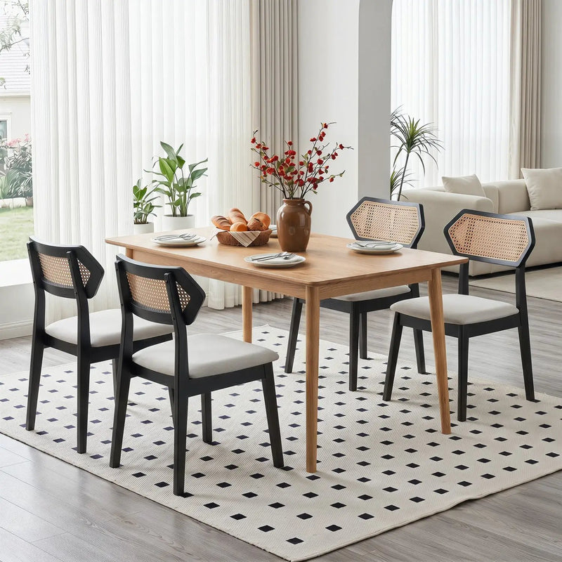 Mid Century Rattan Dining Chairs Set of 2 with Wood Frame by DirectDeals