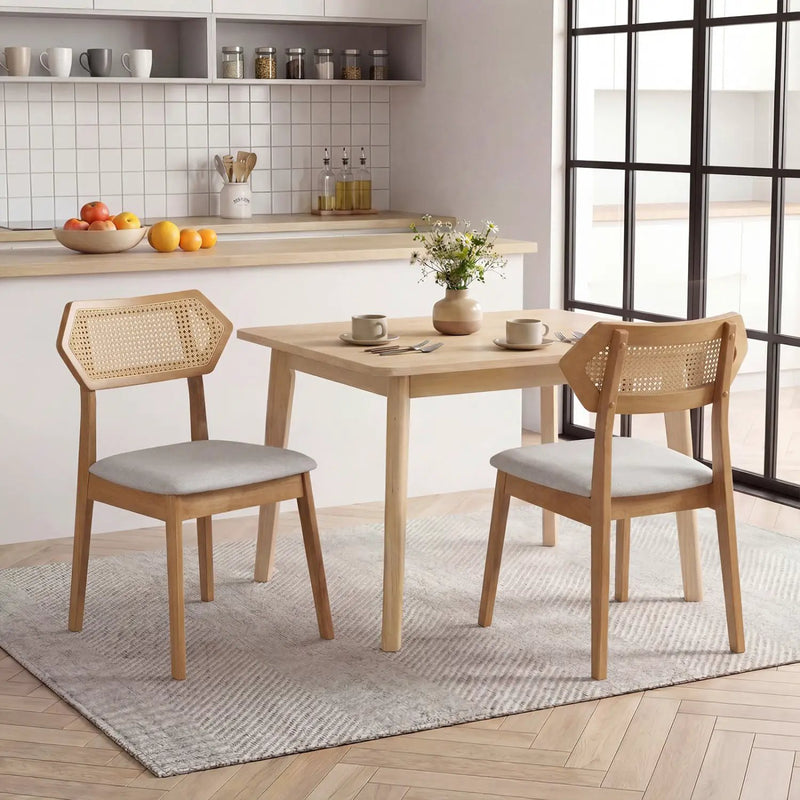 Mid Century Rattan Dining Chairs Set of 2 with Wood Frame by DirectDeals