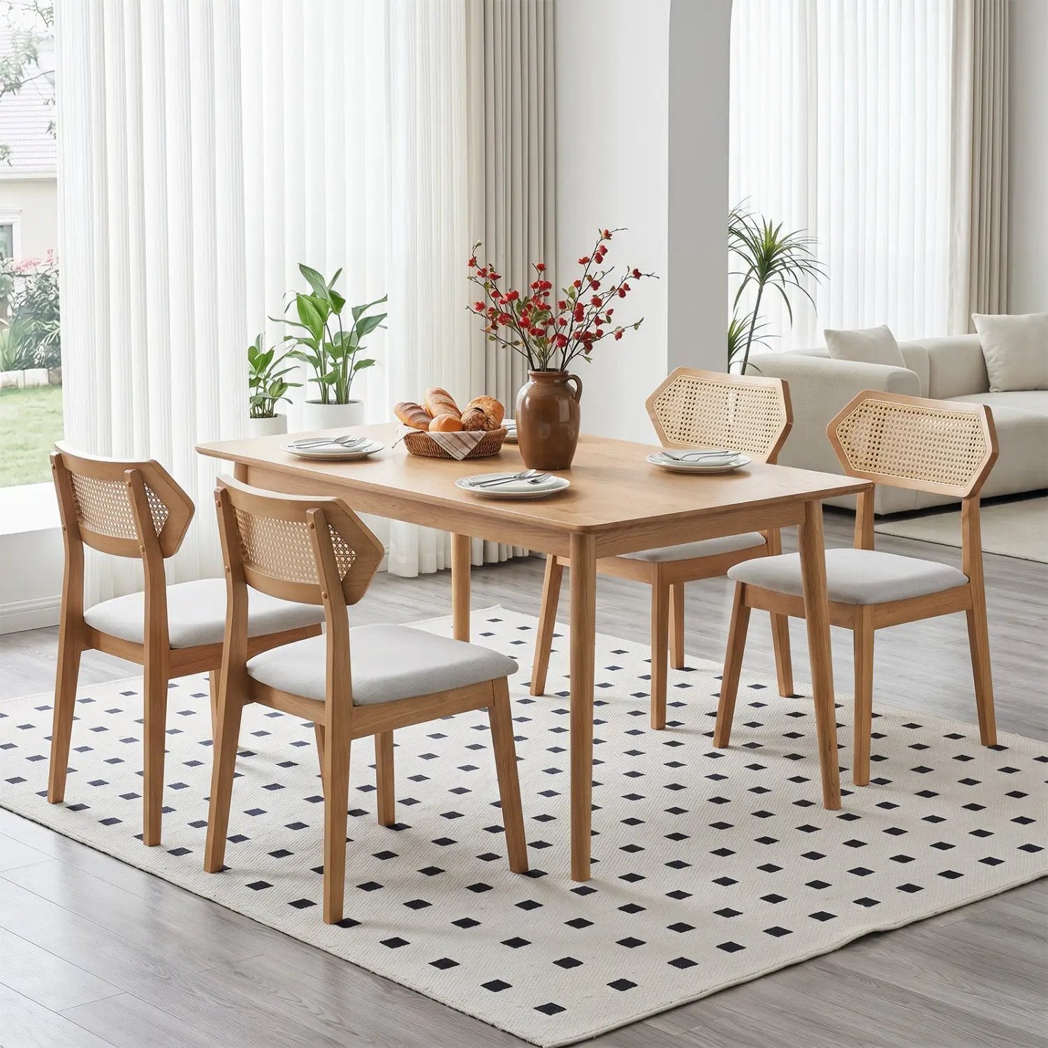 Mid Century Rattan Dining Chairs Set of 2 with Wood Frame by DirectDeals
