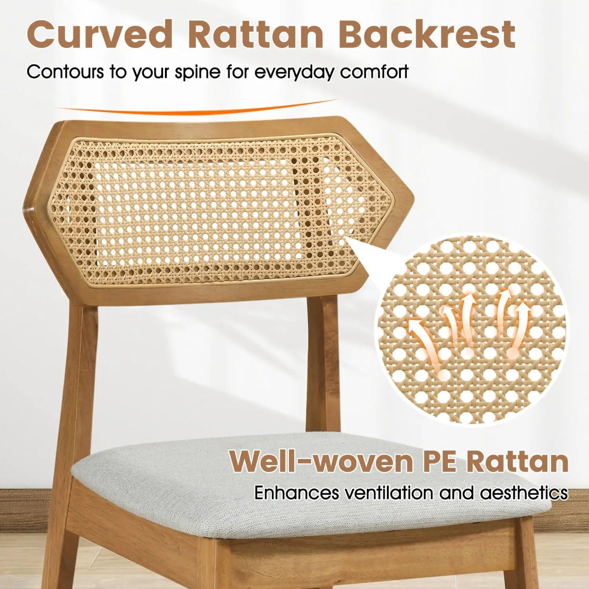 Rattan Dining Chairs Set of 4 with Curved Back by DirectDeals