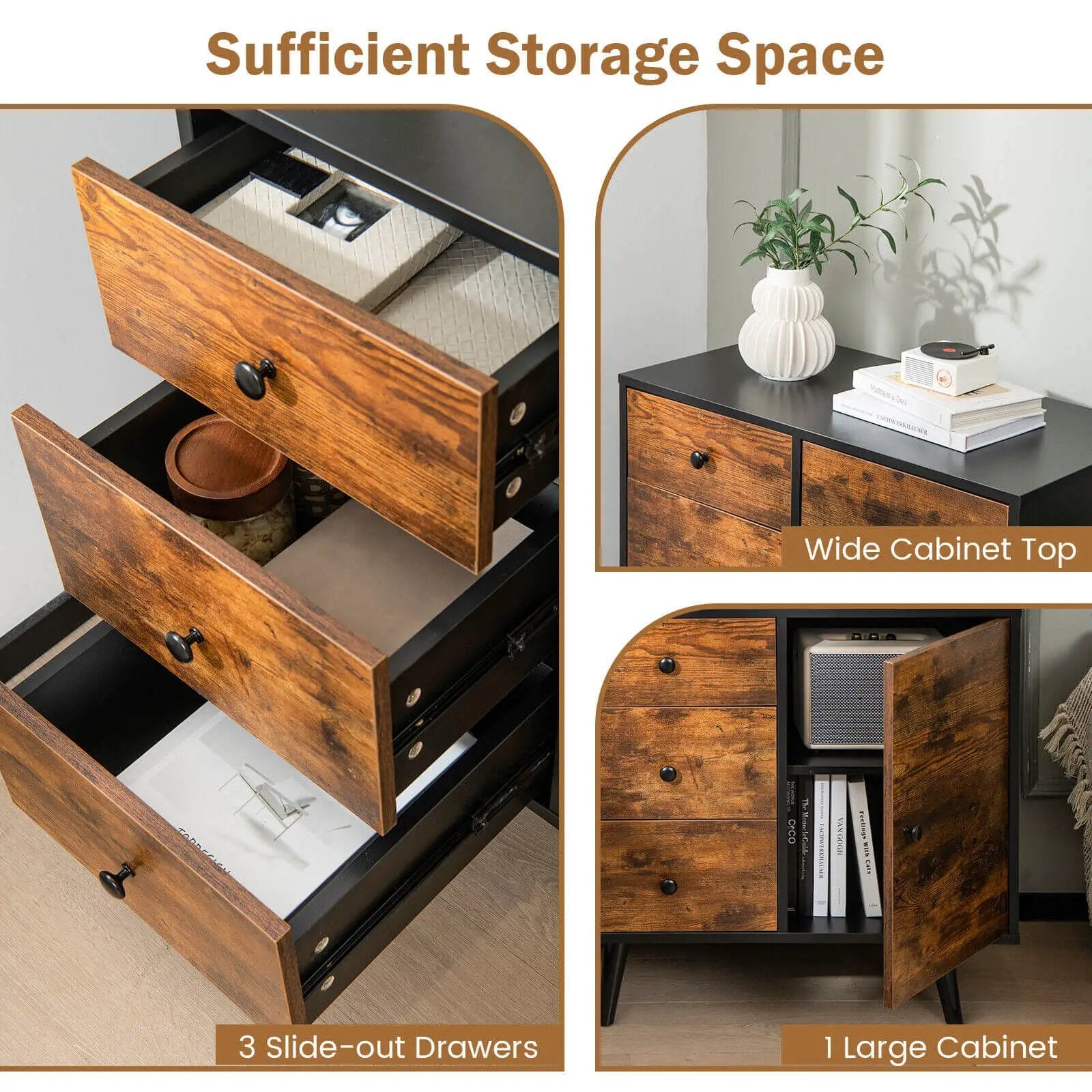 Mid-Century Wood Storage Cabinet with Door and 3 Drawers by DirectDeals