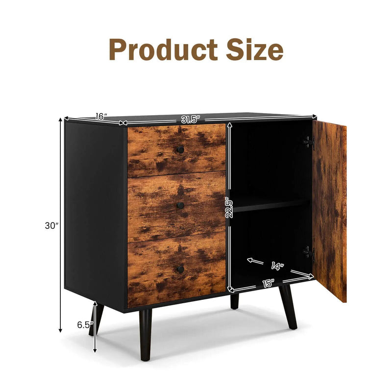Mid-Century Wood Storage Cabinet with Door and 3 Drawers by DirectDeals