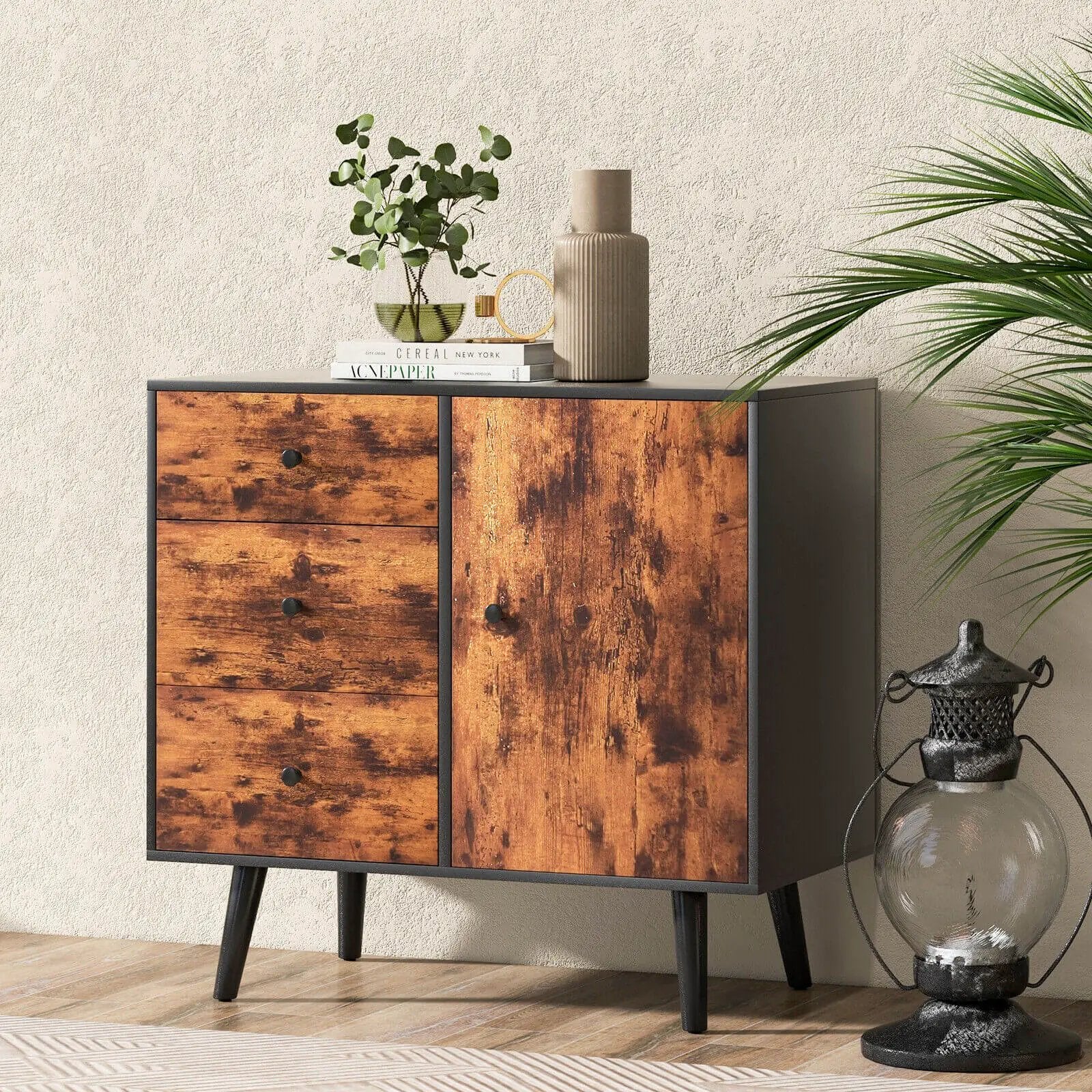 Mid-Century Wood Storage Cabinet with Door and 3 Drawers by DirectDeals