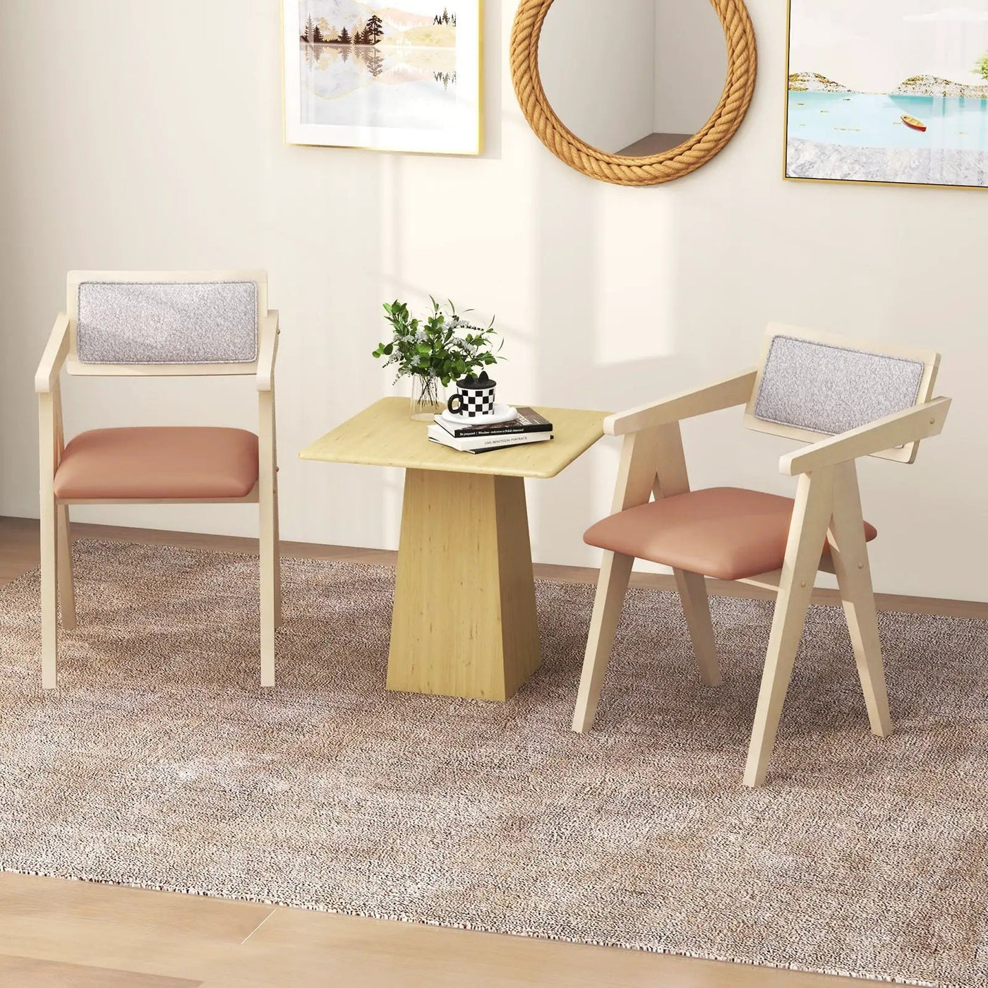 Mid Century Wooden Accent Chairs with Leathaire Seat Cushions Set of 2 by DirectDeals
