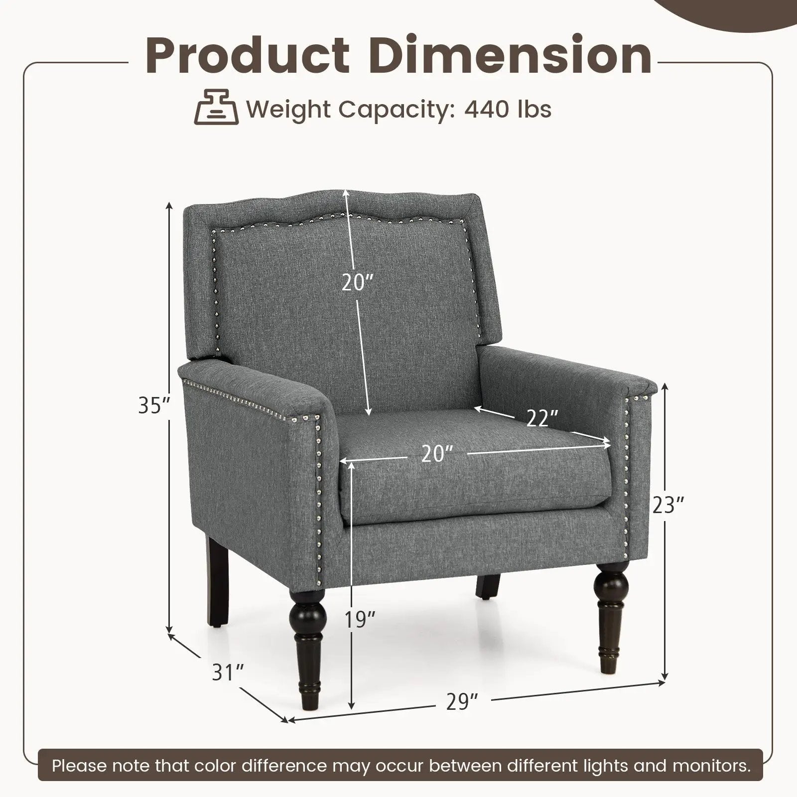 Mid-century Modern Armchair Linen Fabric Upholstered Accent Chair with Cushion-Gray by DirectDeals