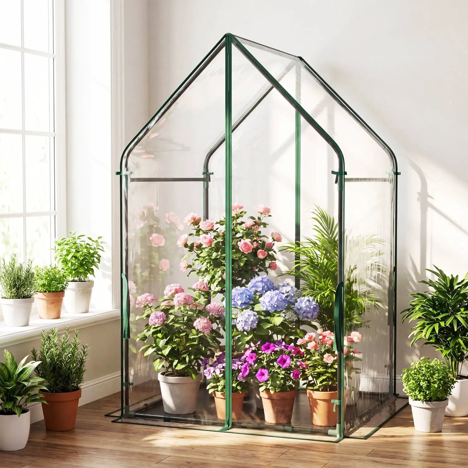 Mini Green House Metal Frame with Waterproof Bottom Mat and Wind Ropes by DirectDeals