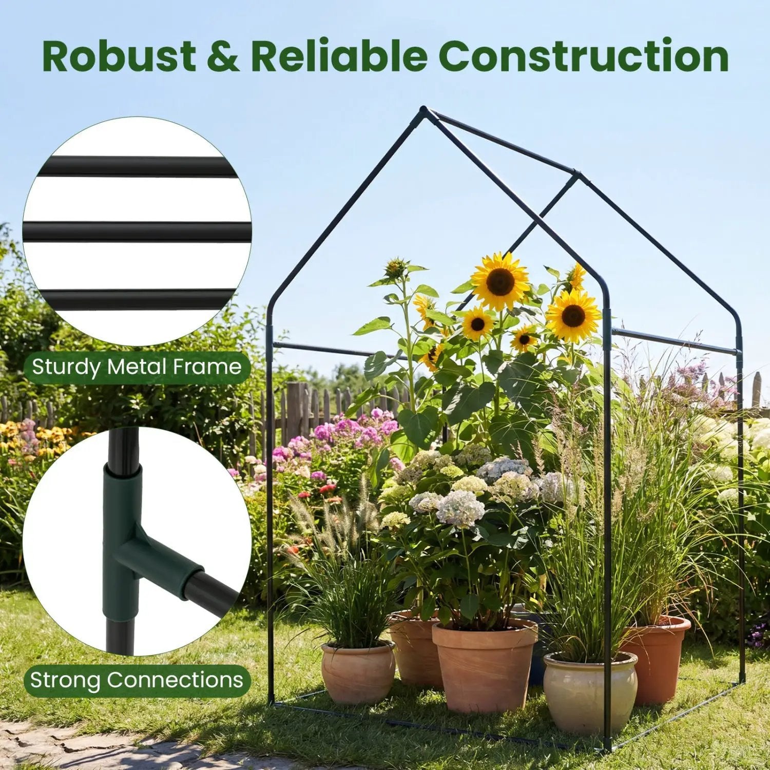 Mini Green House Metal Frame with Waterproof Bottom Mat and Wind Ropes by DirectDeals