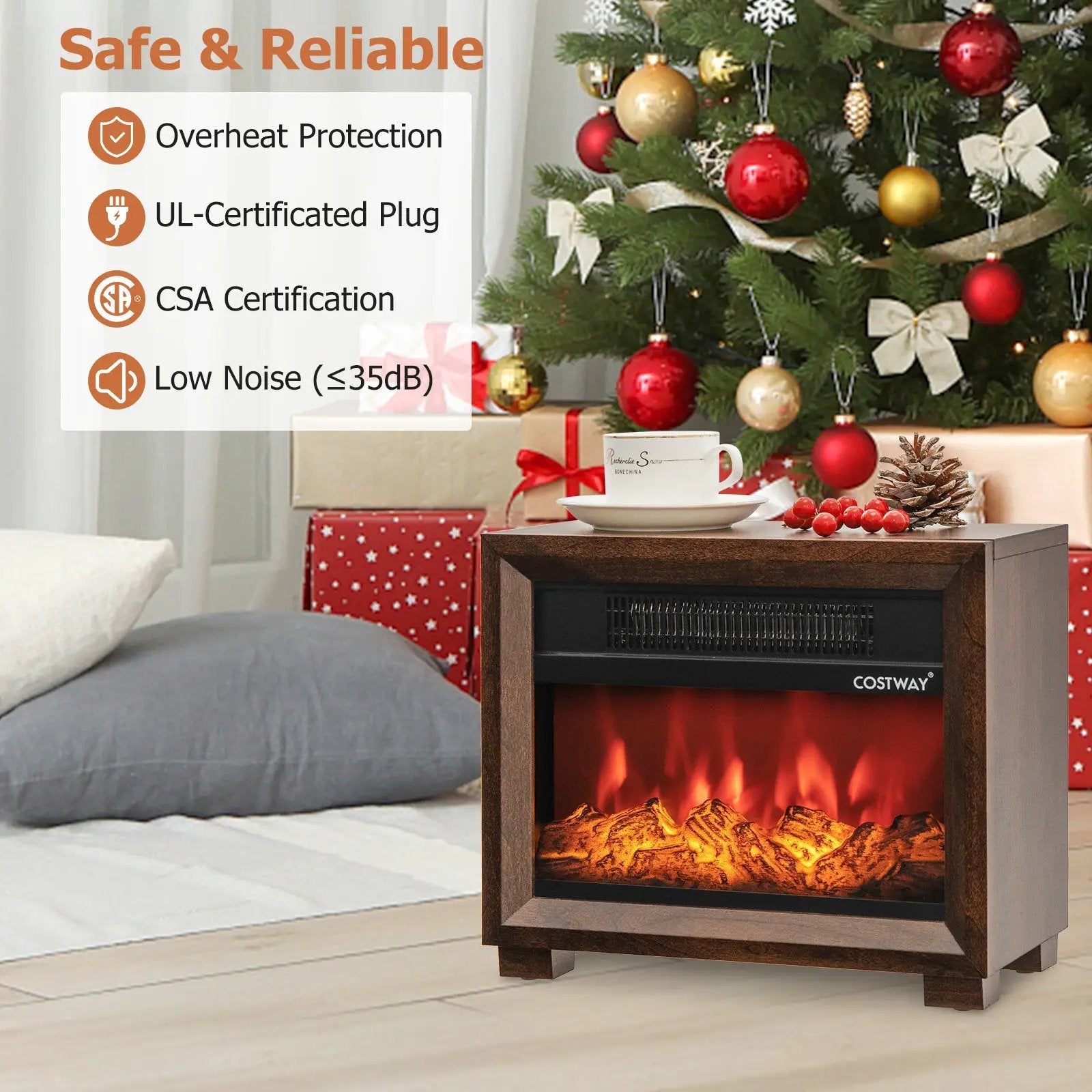 Mini Wooden Space Tabletop Fireplace with Realistic Flame Effect by DirectDeals