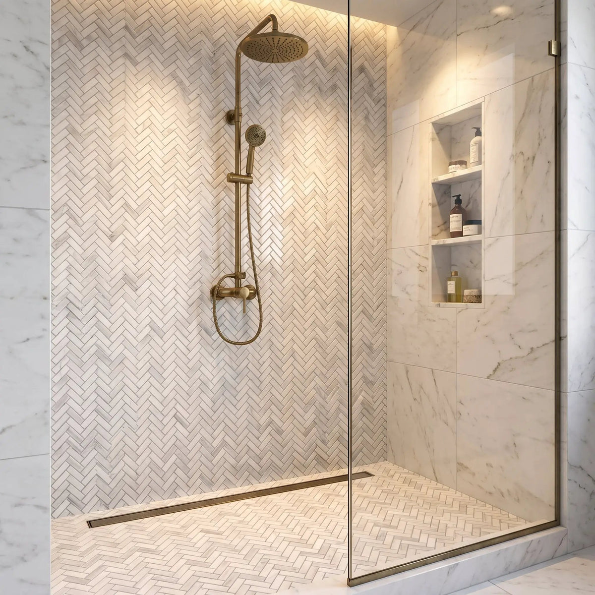 Mink White Honed Herringbone 5/8x2 Marble Mosaics 12 1/8x13 3/8 by Stonetiledepot