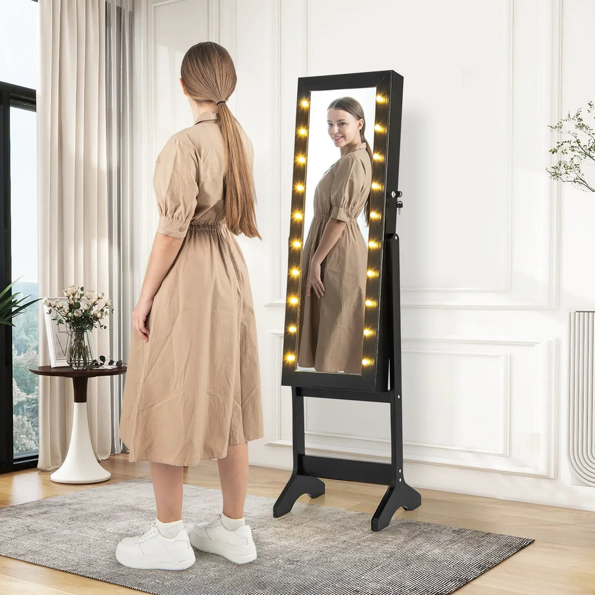Mirror Jewelry Cabinet with 20 Warm Lights and 4 Tilt Angles by DirectDeals