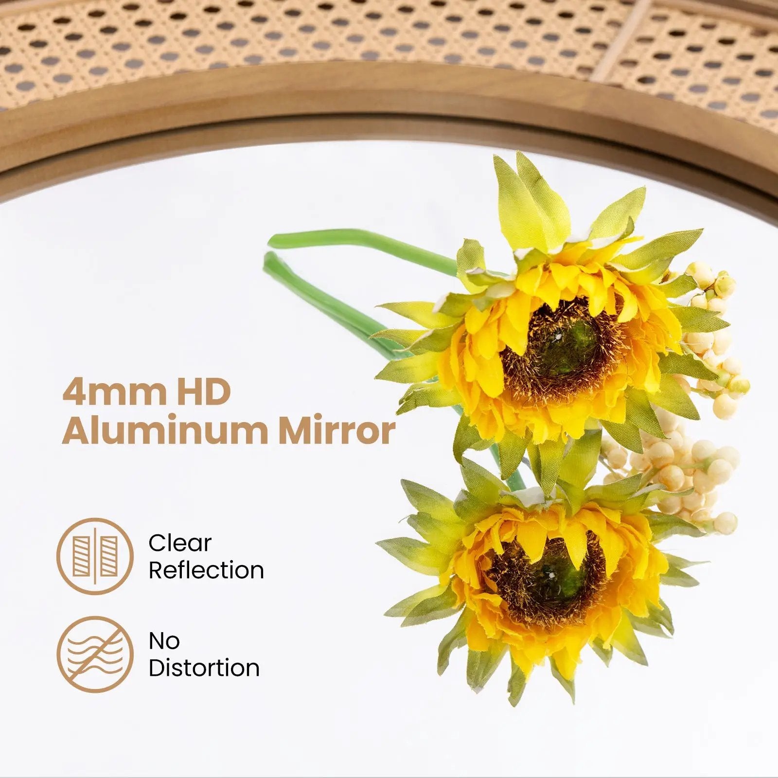 25.5 Inch Bohemian Round Wall Mounted Decorative Mirror with Wooden Frame-Natural by DirectDeals