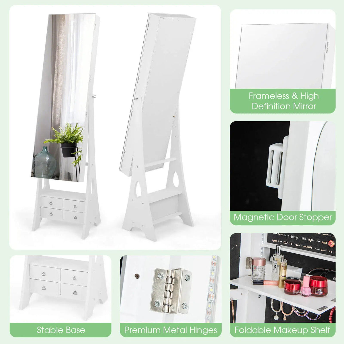 Freestanding Full Length LED Mirrored Jewelry Armoire with 6 Drawers by DirectDeals