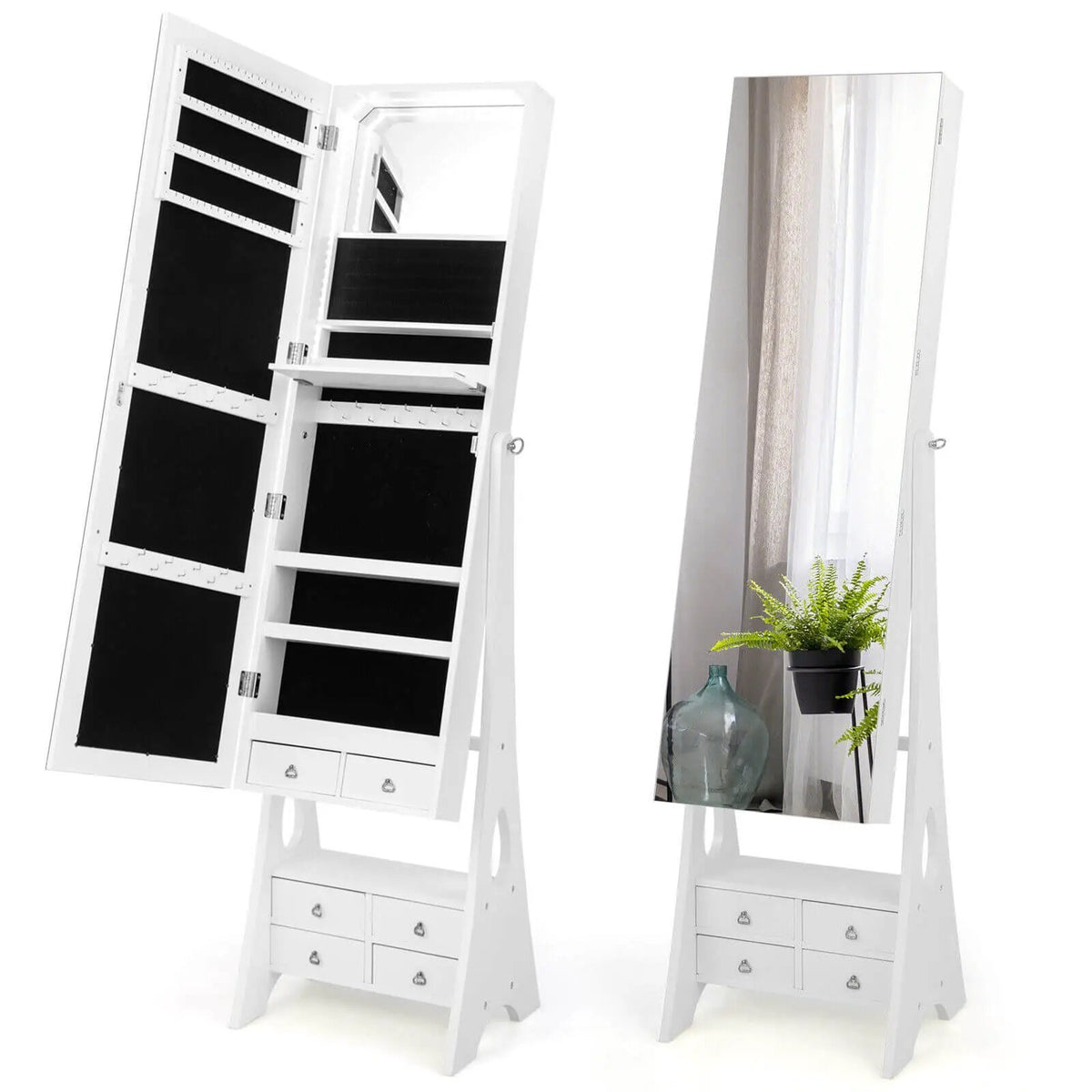 Freestanding Full Length LED Mirrored Jewelry Armoire with 6 Drawers by DirectDeals