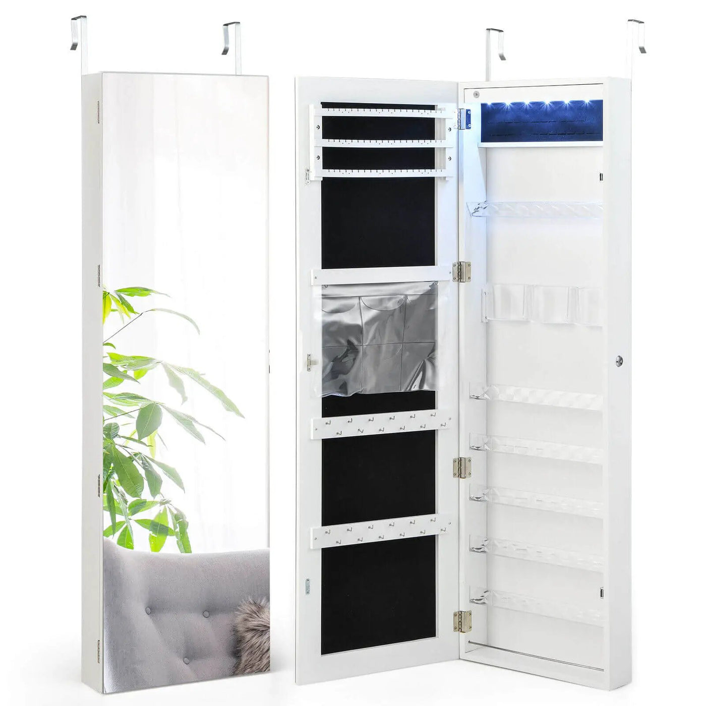 Wall Door Mounted Jewelry Armoire with Frameless LED Mirror by DirectDeals
