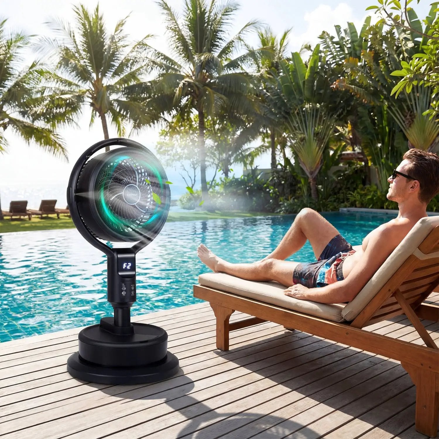 Misting Pedestal Fan Air Circulator with 90° Auto Oscillation Floor Standing Fan with 8 Speeds by DirectDeals