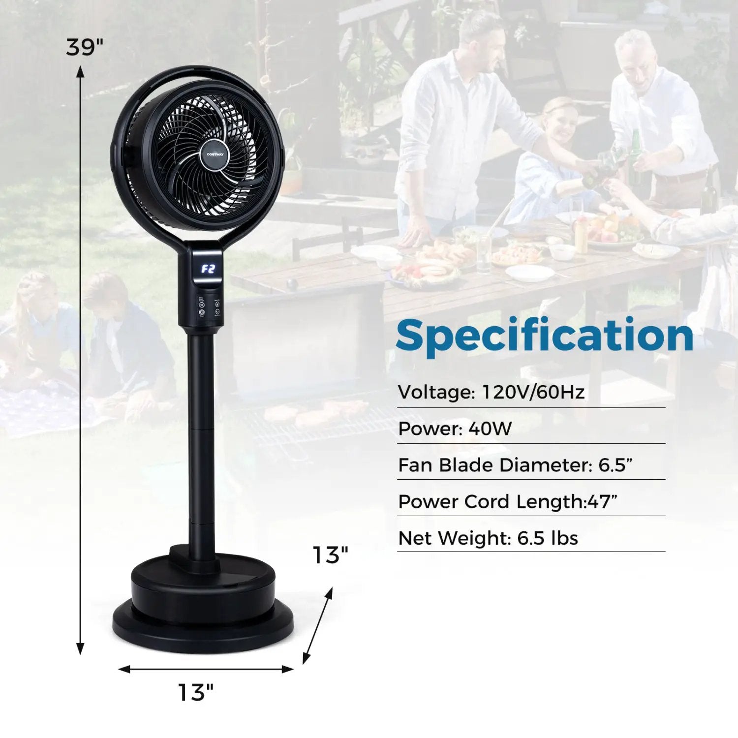 Misting Pedestal Fan Air Circulator with 90° Auto Oscillation Floor Standing Fan with 8 Speeds by DirectDeals