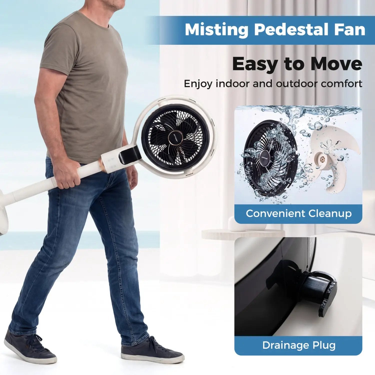 Misting Pedestal Fan Air Circulator with 90° Auto Oscillation Floor Standing Fan with 8 Speeds by DirectDeals