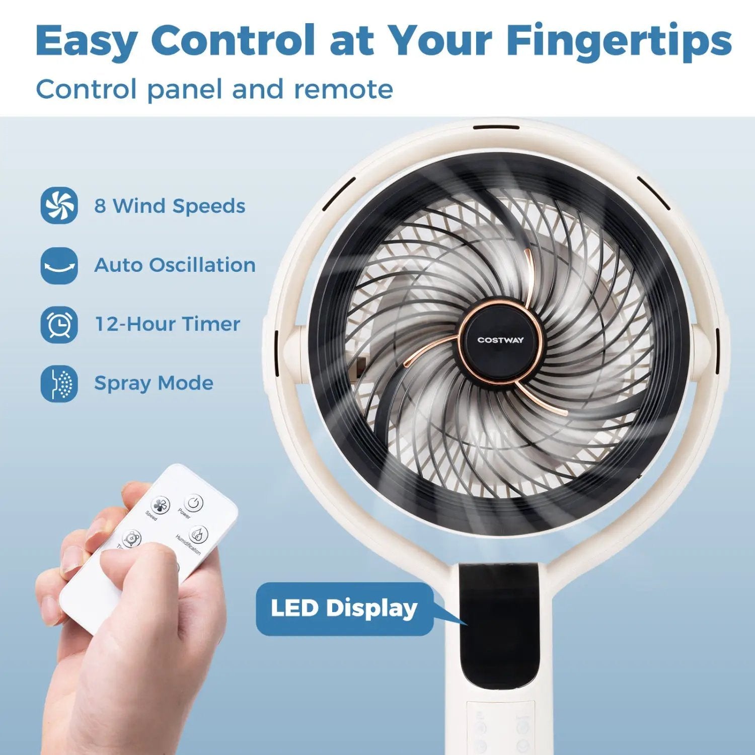 Misting Pedestal Fan Air Circulator with 90° Auto Oscillation Floor Standing Fan with 8 Speeds by DirectDeals