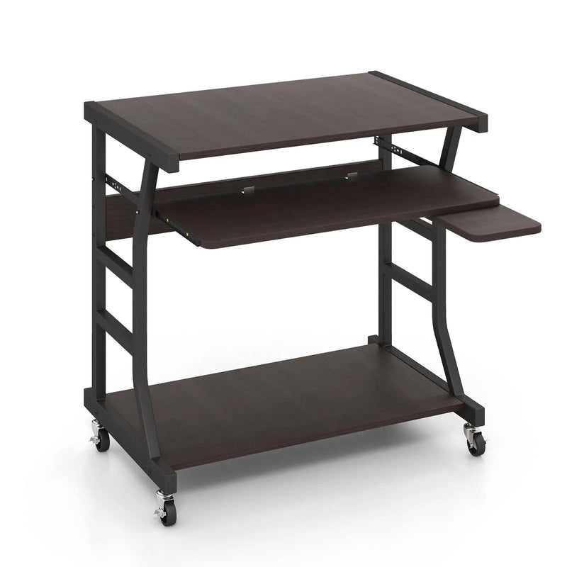 Mobile Computer Desk with Keyboard Tray Mouse Tray and Shelf-Dark Brown by DirectDeals
