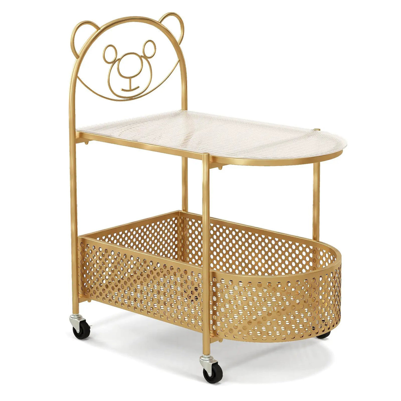 2-Tier Mobile Glass Coffee Table with Bear Pattern by DirectDeals