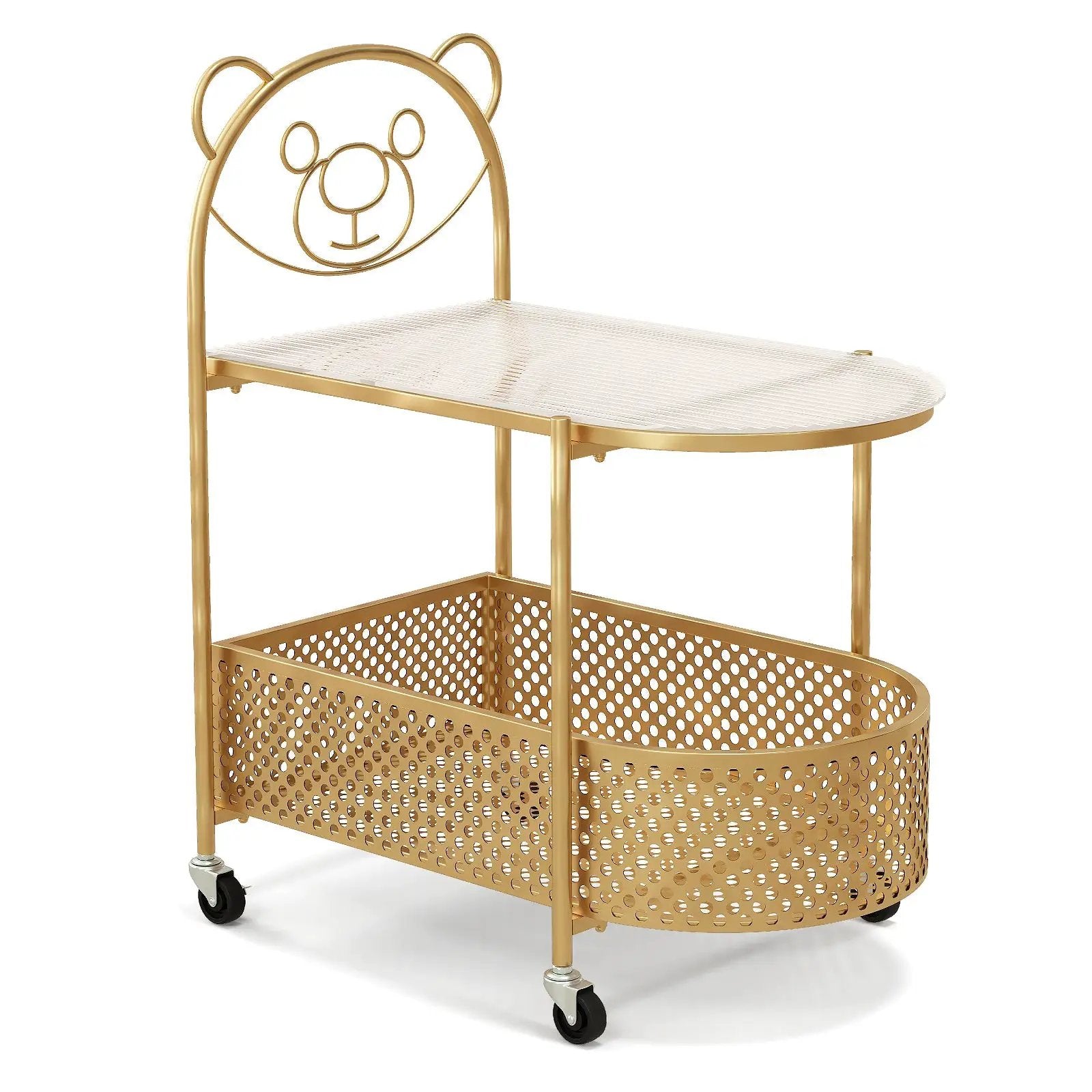 2-Tier Mobile Glass Coffee Table with Bear Pattern by DirectDeals
