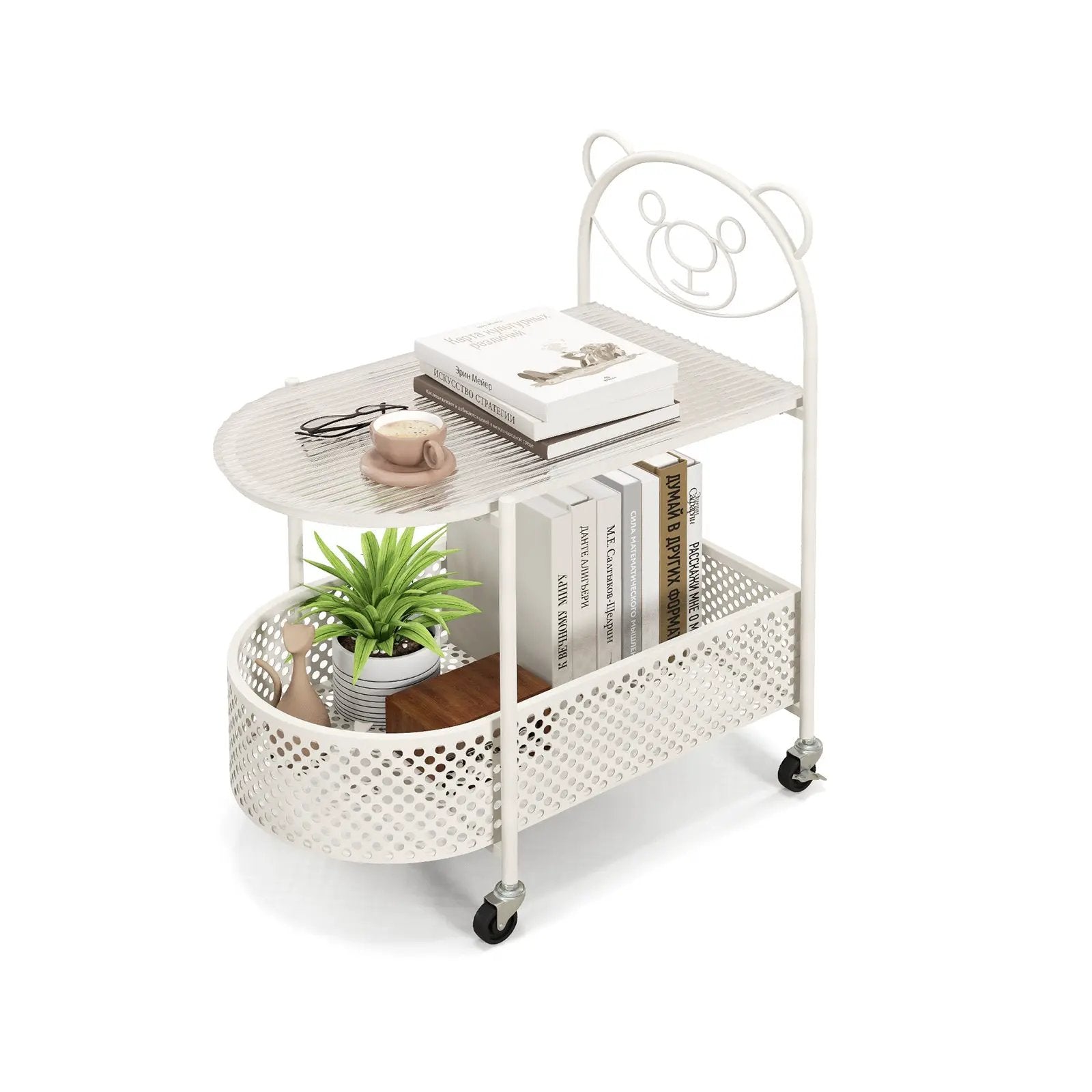 2-Tier Mobile Glass Coffee Table with Bear Pattern by DirectDeals