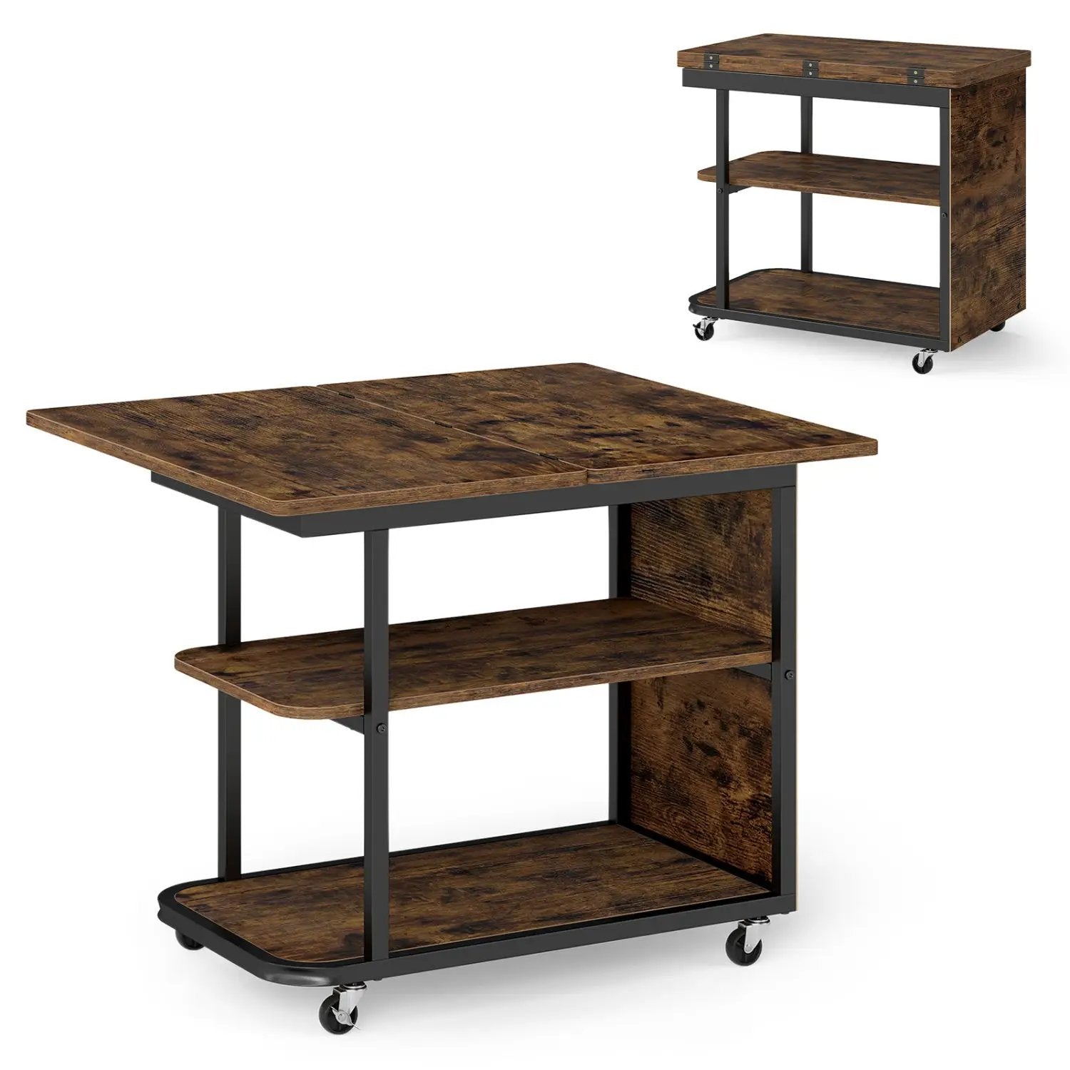 Mobile Side Table with Foldable Swivel Top and 2-Tier Shelf by DirectDeals