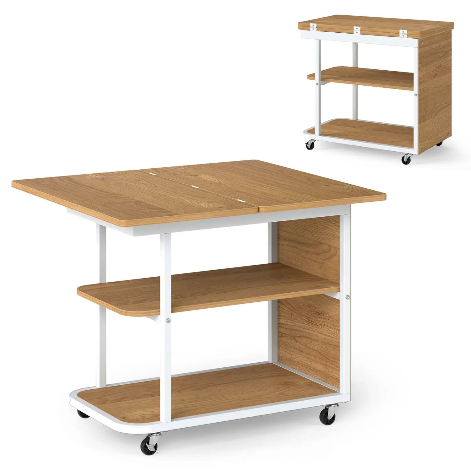 Mobile Side Table with Foldable Swivel Top and 2-Tier Shelf by DirectDeals