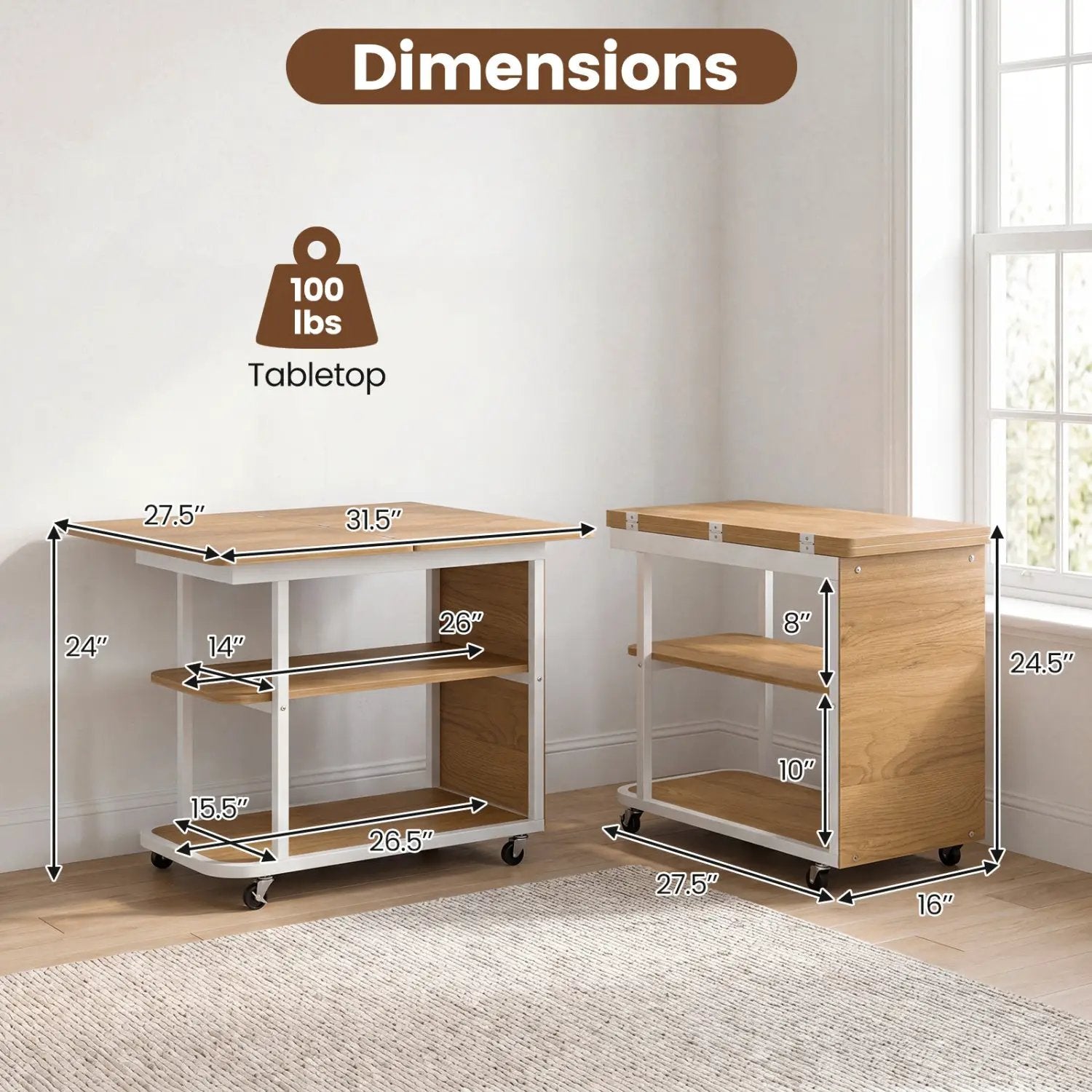 Mobile Side Table with Foldable Swivel Top and 2-Tier Shelf by DirectDeals