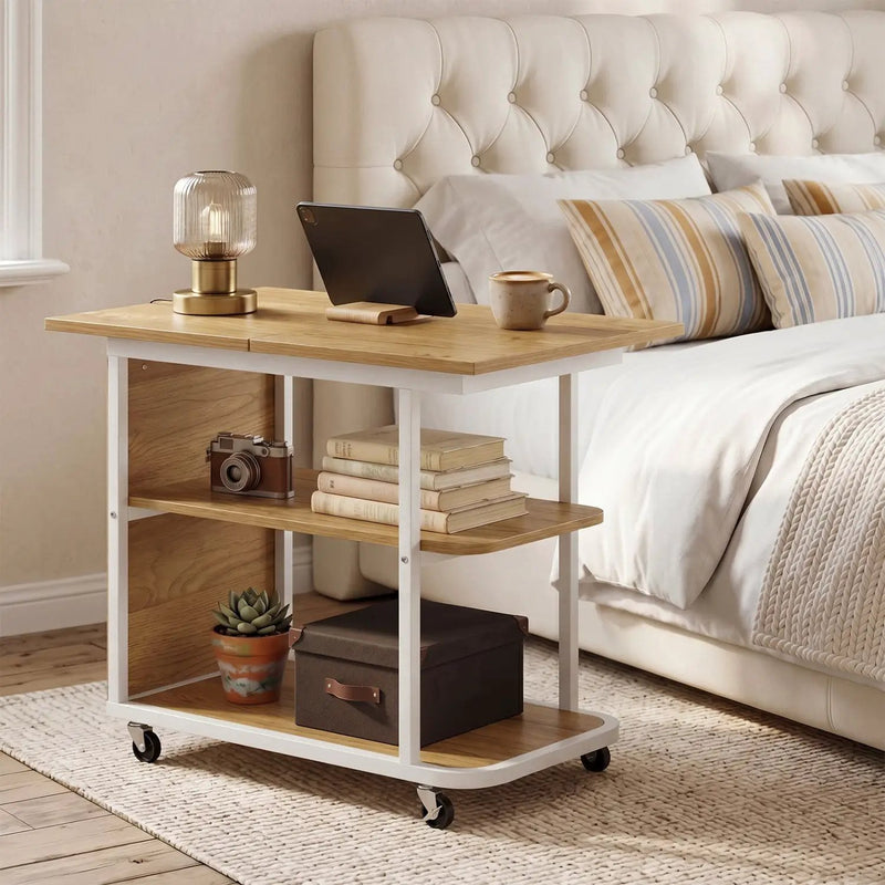 Mobile Side Table with Foldable Swivel Top and 2-Tier Shelf by DirectDeals